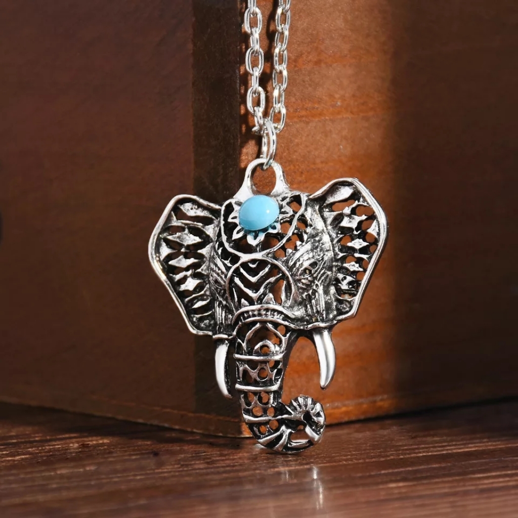 Gypsy Vintage Silver Elephant Pendant Necklace Cha